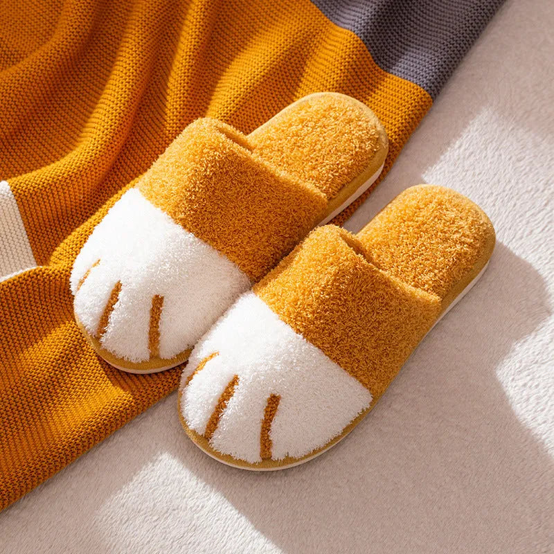 Paw slippers autumn winter home shoes women kawaii furry slides indoor floor bedroom couple slipper warm flats