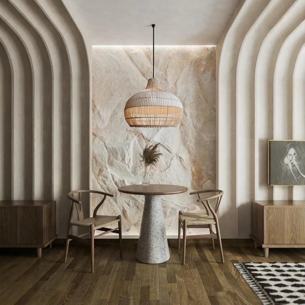 60cm diameter rattan living room chandelier in Silent Wind style for pastoral Southeast Asian decor