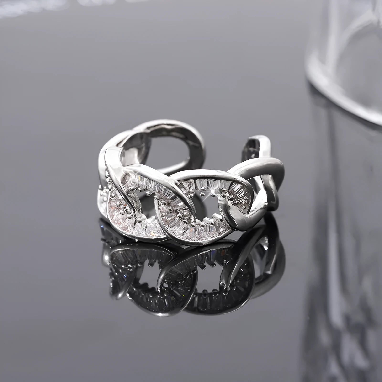 High-grade women's ethnic ring with non-fading zircon in silver copper electroplated finish