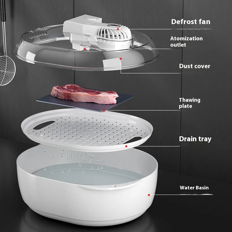 Aluminium household food defrosting plate with USB cable in modern style.