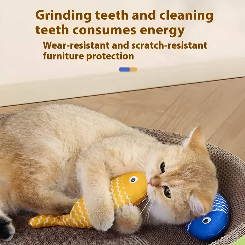 Catnip-filled fabric fish toy in blue, red or yellow available in large, medium and small sizes