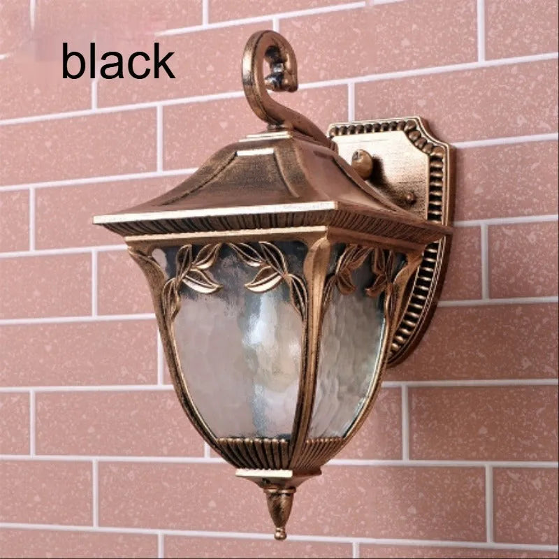European-style antique outdoor wall lamp in aluminium, IP55, black or bronze finish, for balcony or corridor