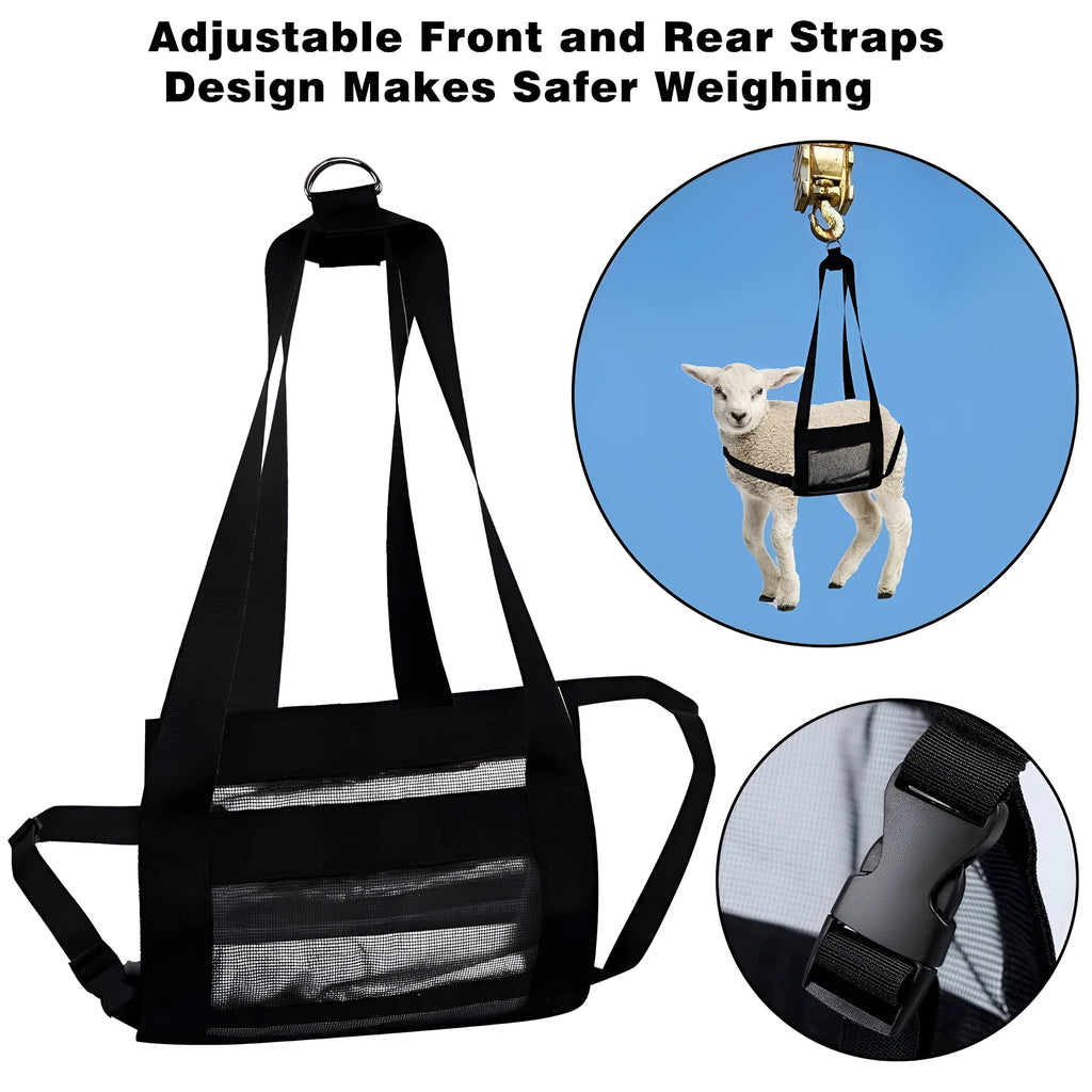 Large black nylon dog weighing sling measuring 150cm long with 35cm wide animal containment area
