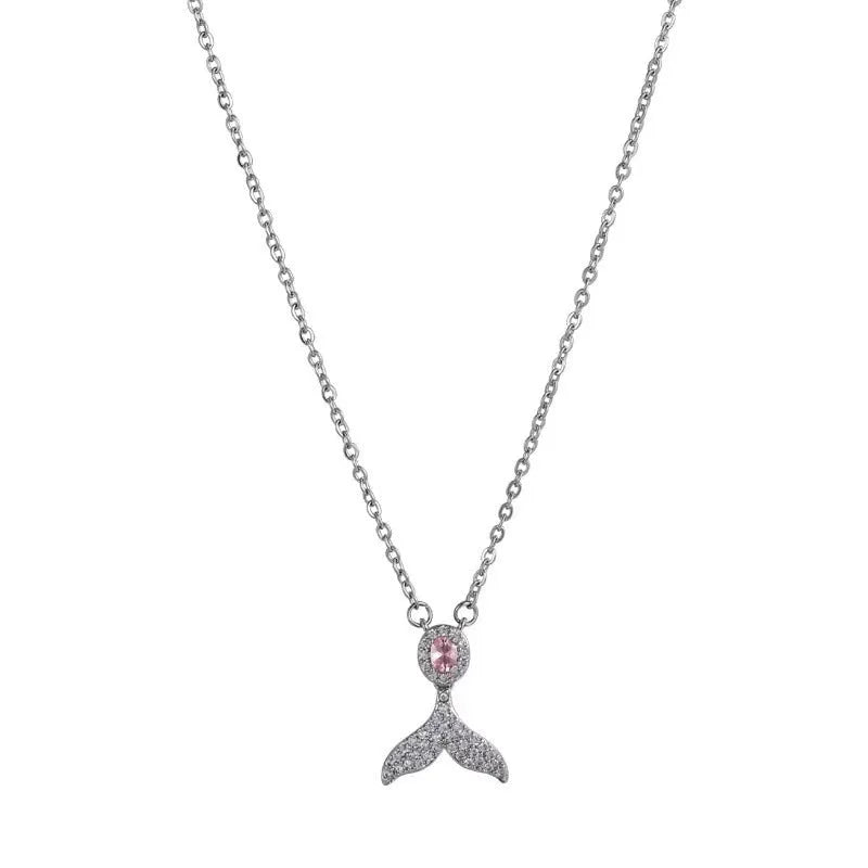 Women's sterling silver necklace with fishtail pendant on O-ring chain, adjustable length 41-50cm