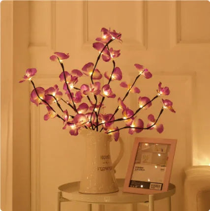 Pink LED phalaenopsis orchid branch decorative light measuring 65cm with battery operation