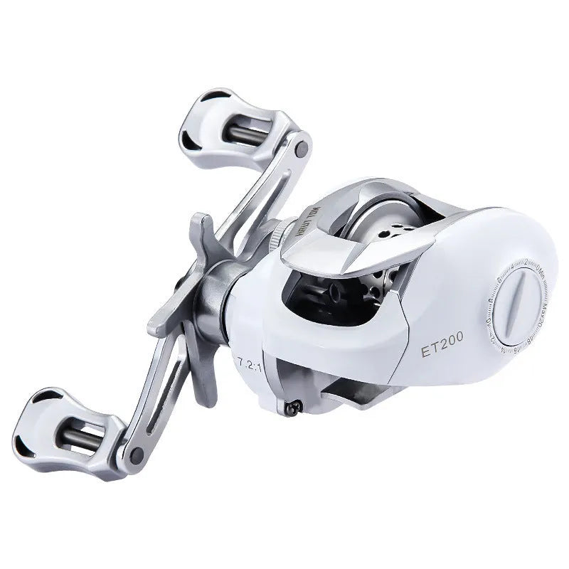 White micro bait casting fishing reel with drip wheel mechanism for small item fishing