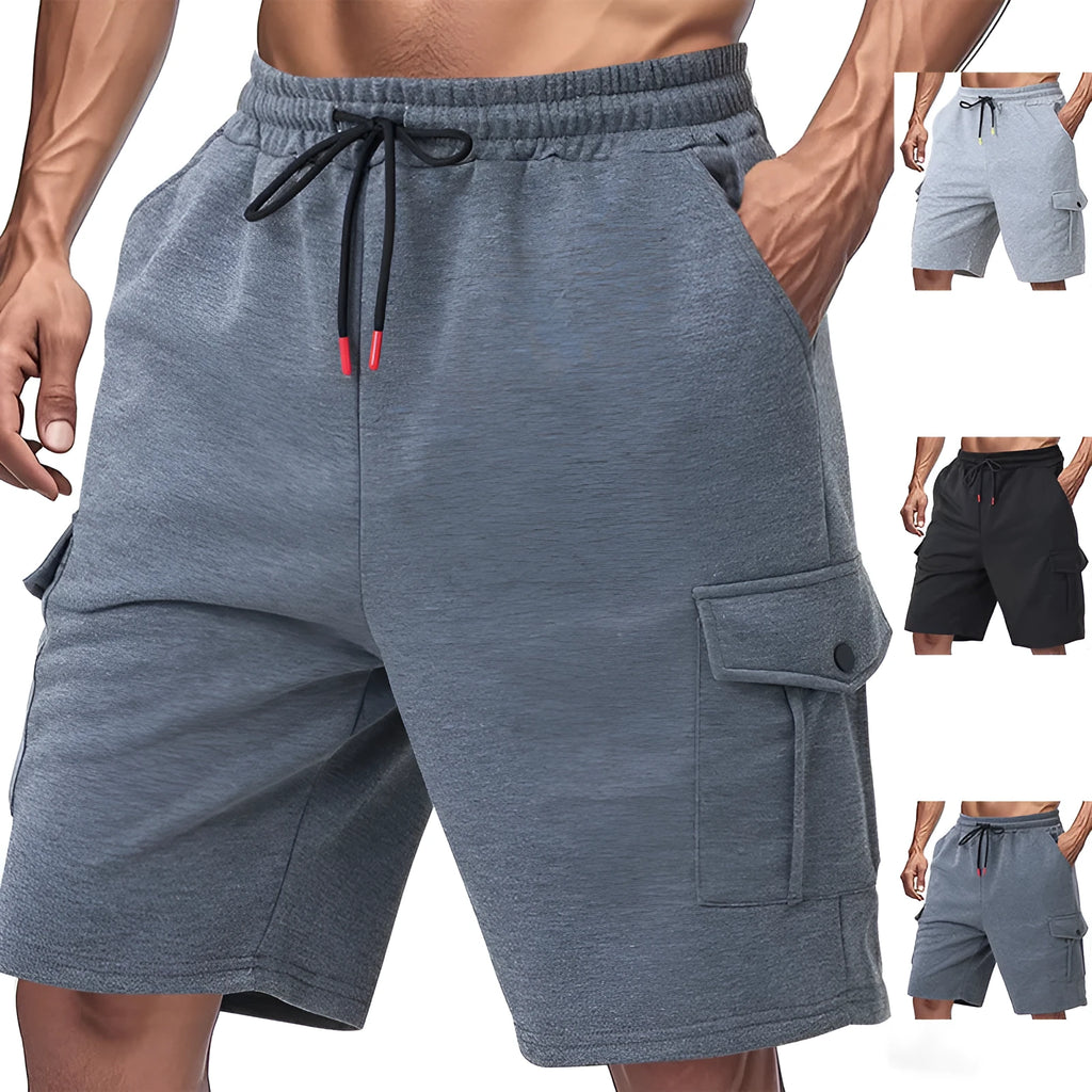 Men's heavy loose casual multi-pocket cargo shorts in ring fabric available in three colours