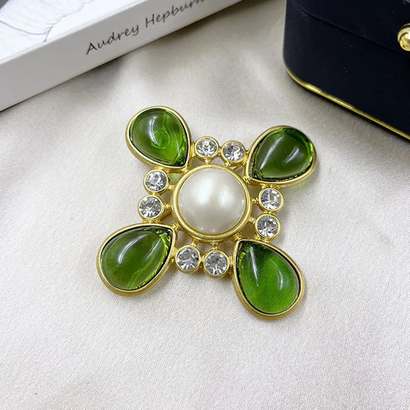 A vintage-style medieval baroque crystal brooch made from zinc alloy, shown in one of eight available colour options.