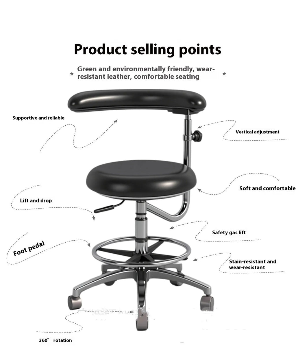 Black leather dental hospital chair with lift mechanism for clinic surgery rooms