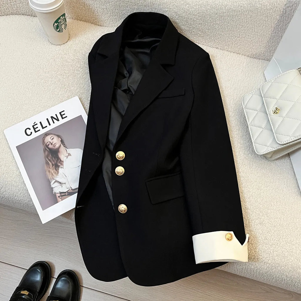 Women's Korean style loose fit coat in milky white with pockets and mid-length cut