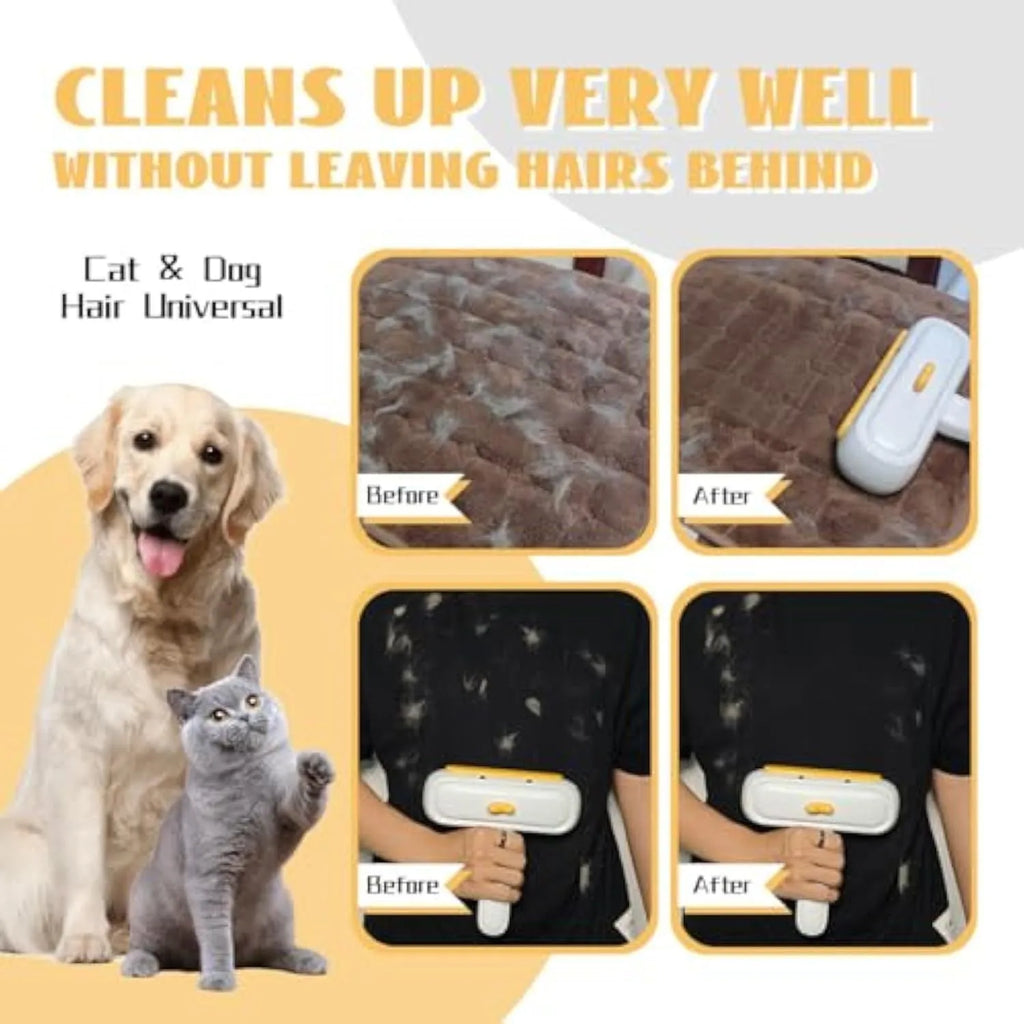 White portable pet hair remover tool with yellow duck design for reusable pet hair removal