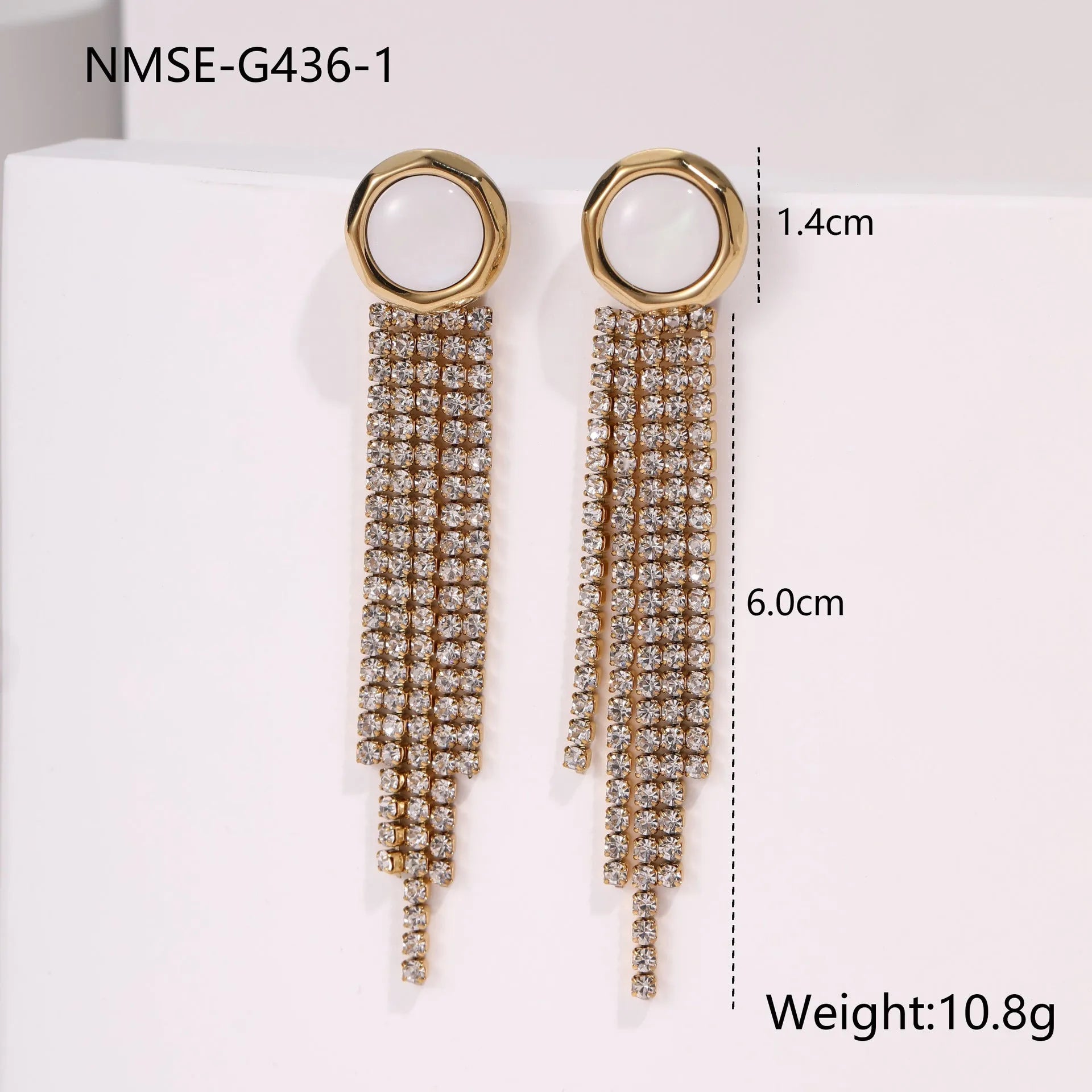 Stainless steel earrings with diamond tassel, heart and star shapes, 18K electroplated finish