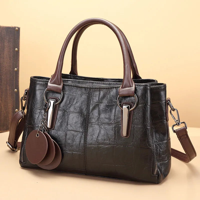 Horizontal square PU leather shoulder bag with single strap and open pocket in vintage brown colour