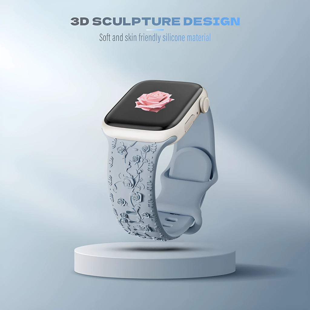 Embossed rose silicone watch strap for Apple Watch 38/40/41mm and 42/44/45mm in multiple colours