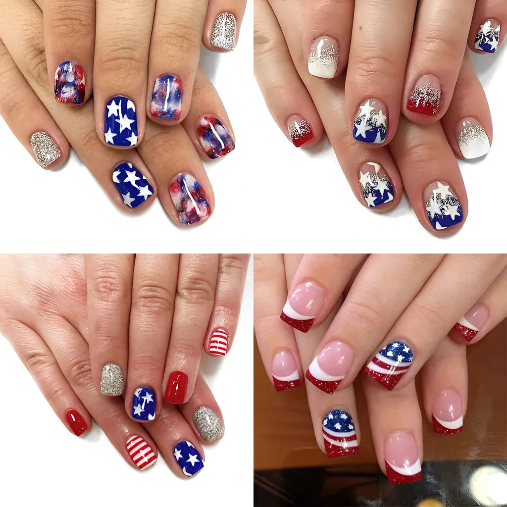 XINGX pattern nail art set with American five-pointed star Independence Day design in European Square style