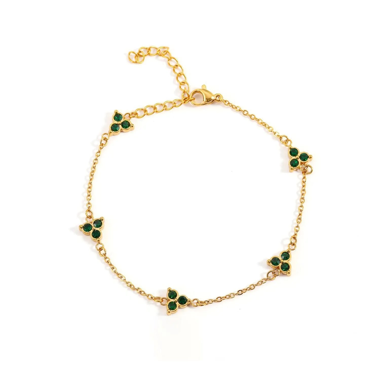 Women's stainless steel geometric bracelet with triangle elements and coloured stone settings