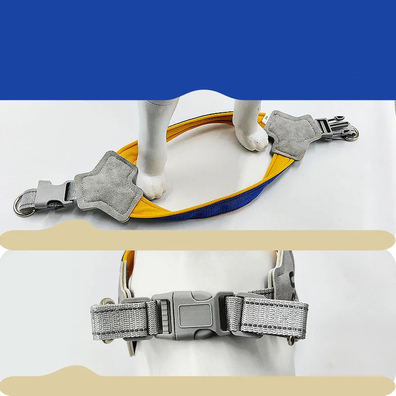 Adjustable soft buckle reflective chest harness for small medium dogs in blue with traction rope