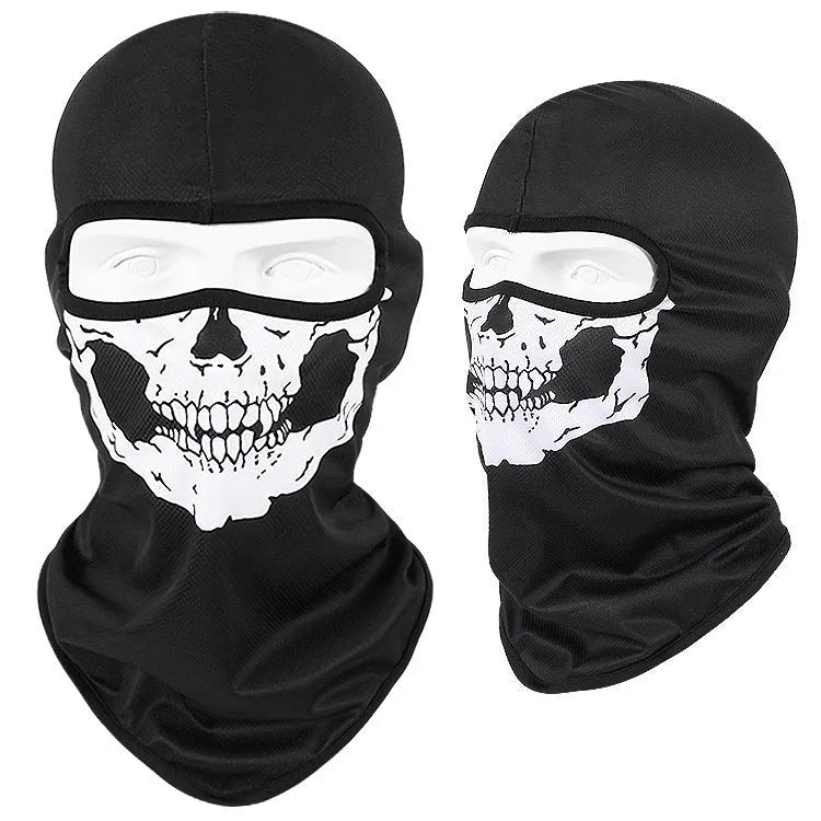 Bakool silk motorcycle skull mask in a skeleton design, sized 36cm by 29cm