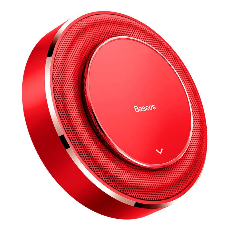 Round aluminium alloy car fragrance diffuser with seat mounting in black, red and silver colour options