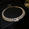 Silver curved geometric women's necklace designed to enhance the collarbone area with alloy construction