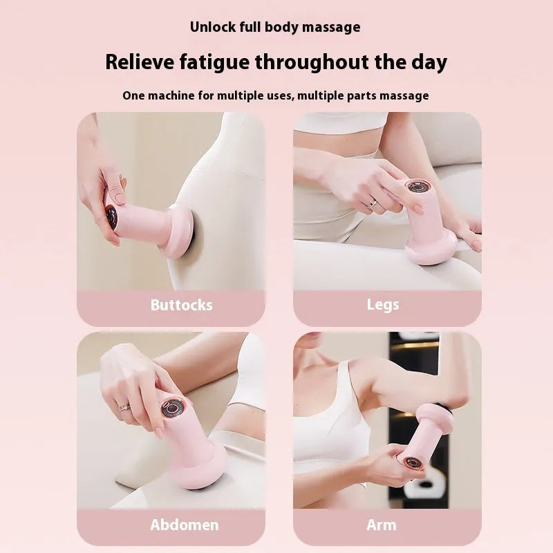USB electric massager for cervical spine, waist, back and leg muscle relief in pink, white or black.