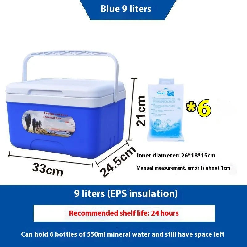 Blue insulated portable cooler bag with aluminium foil lining and multiple capacity size options.