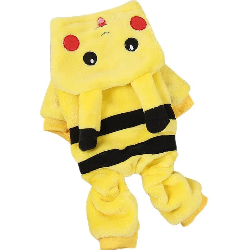 Fleece cat coat with hood in cartoon design for autumn winter indoor wear