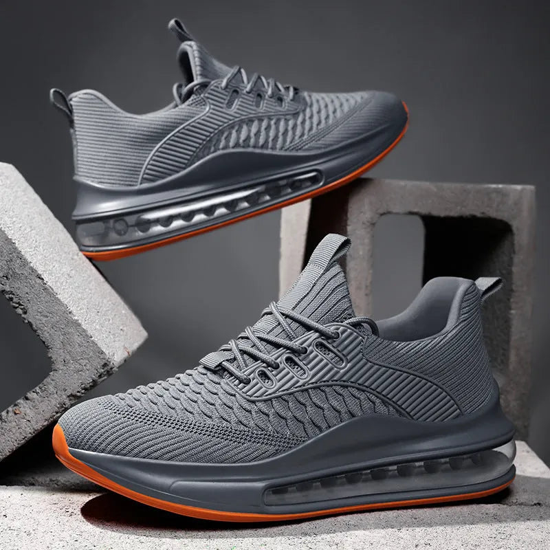 Men's black low-top mesh running shoes with white rubber sole and lace-up front.