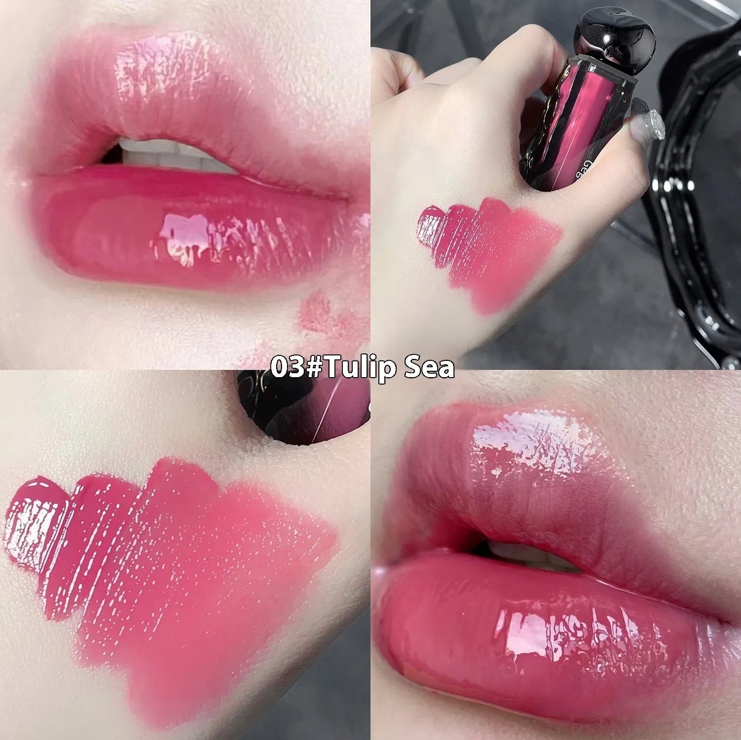 Glacier Lava Lip Lacquer cosmetic product in water-light mirror finish with seven shade number options