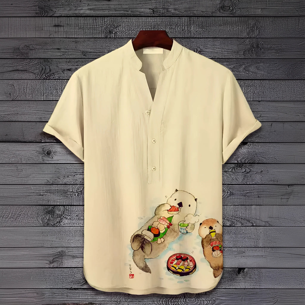 Men's grey short sleeve t-shirt with a colourful 3D digital tiger print graphic on the front.
