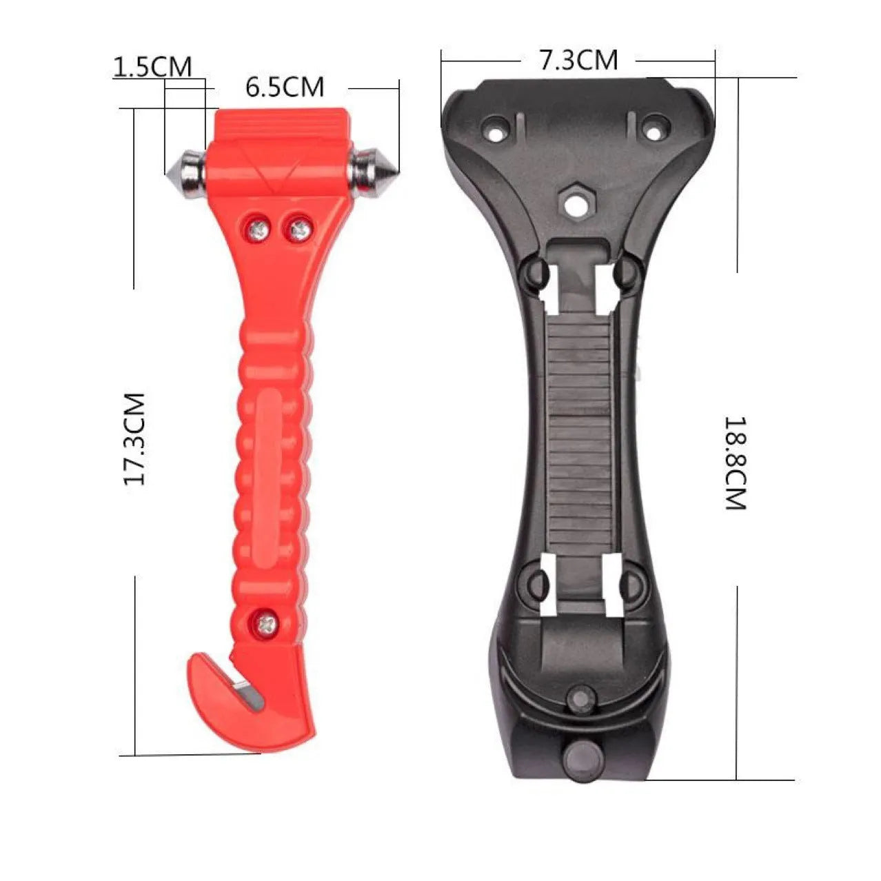 Red ABS carbon steel two-in-one car life hammer with window breaker tip and seatbelt cutter