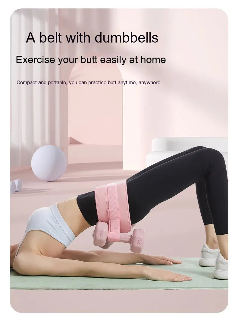 Black hip thrust resistance belt with dumbbell attachment for weight training