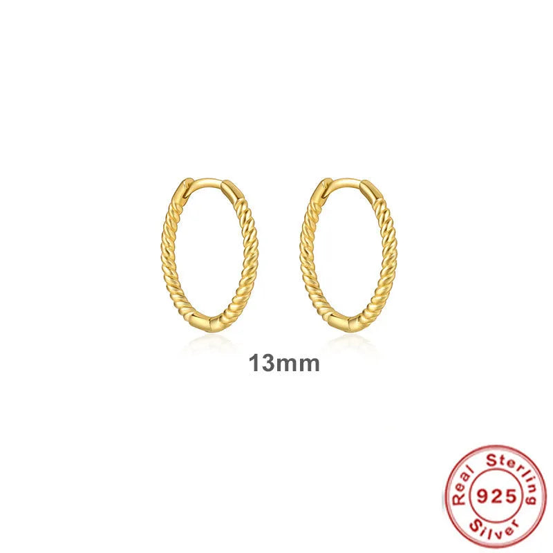 Sterling silver twisted hipster earrings in geometric round design with gold or platinum plating