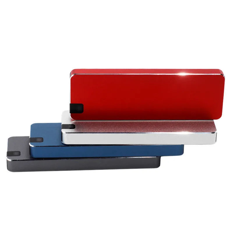 Portable solid state drive with metal shell showing USB 3.1 interface in multiple colour options