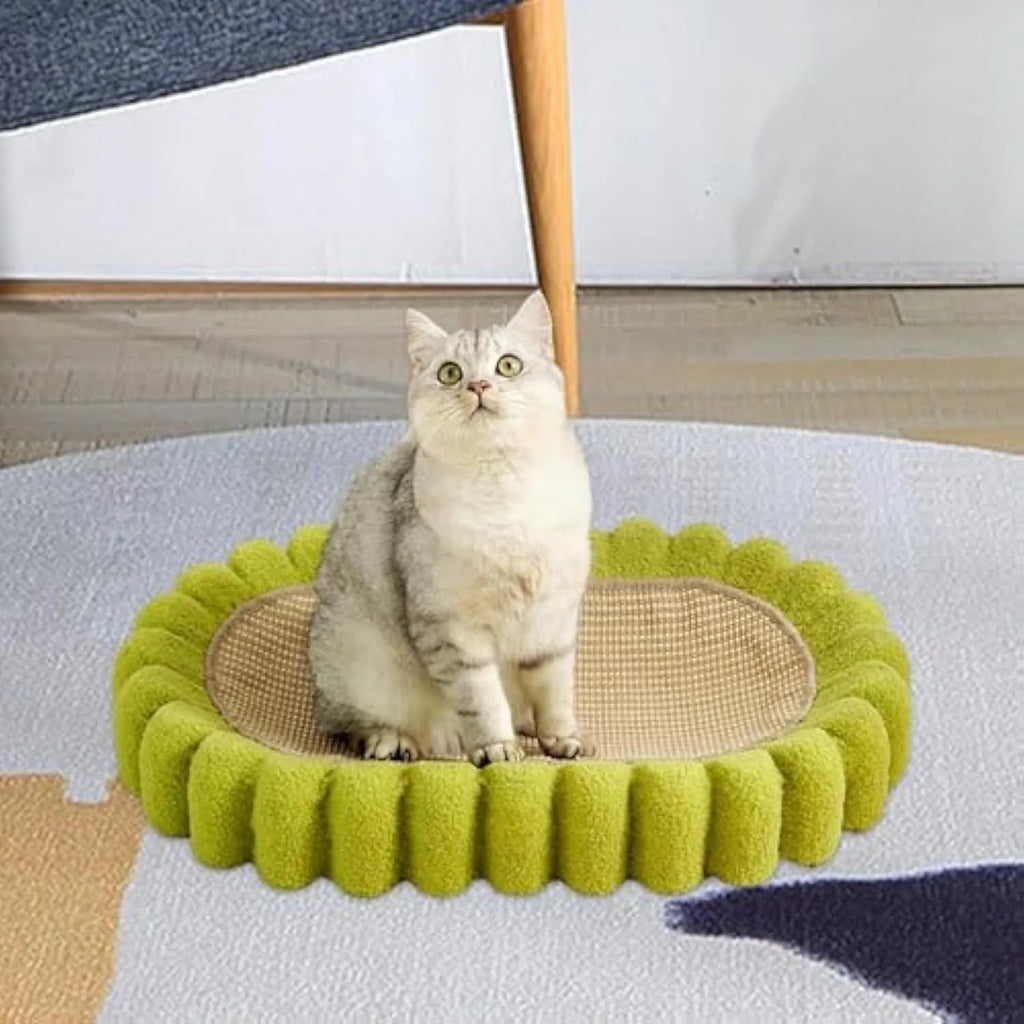 Green oval cat scratch pad bowl measuring 650mm with high hardness sisal scratching surface
