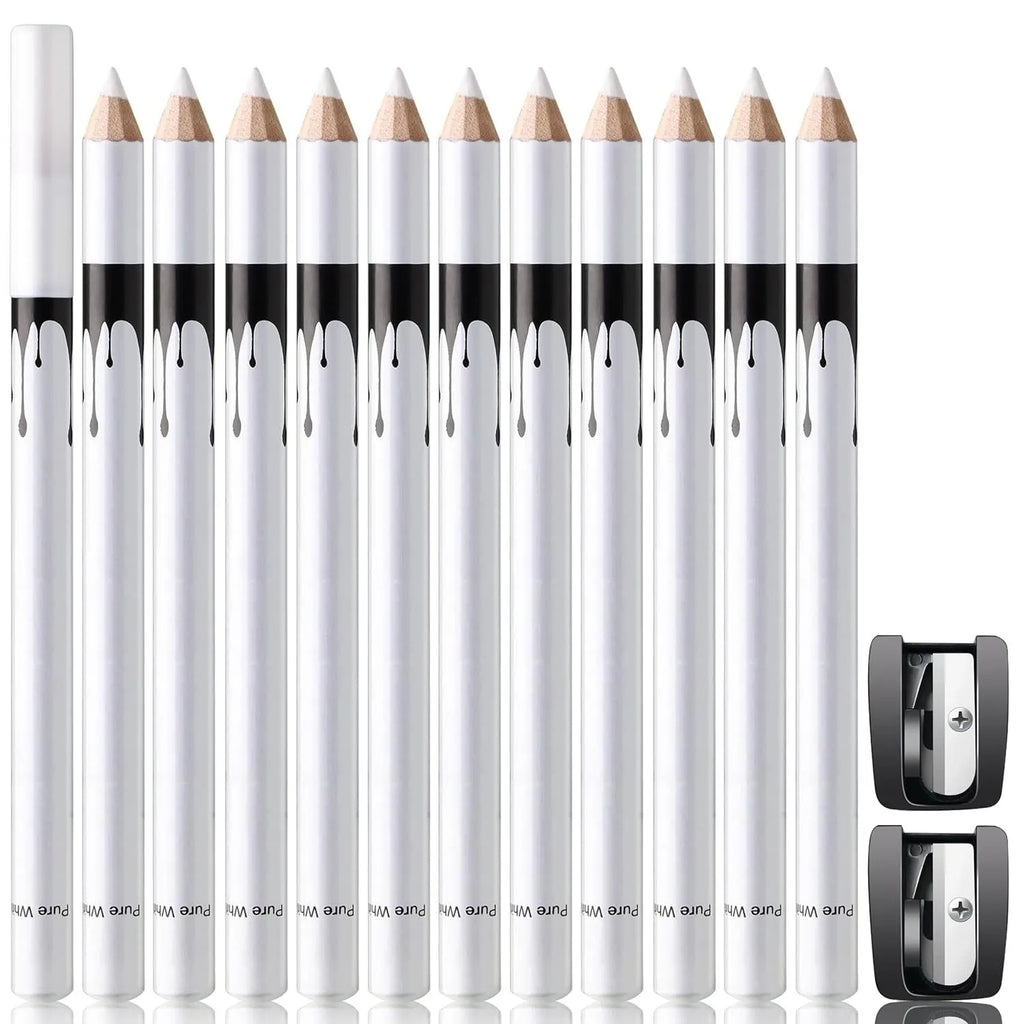 12 white and black eyeliner pencils with a sharpener for eyebrows, eyeshadow, and lips