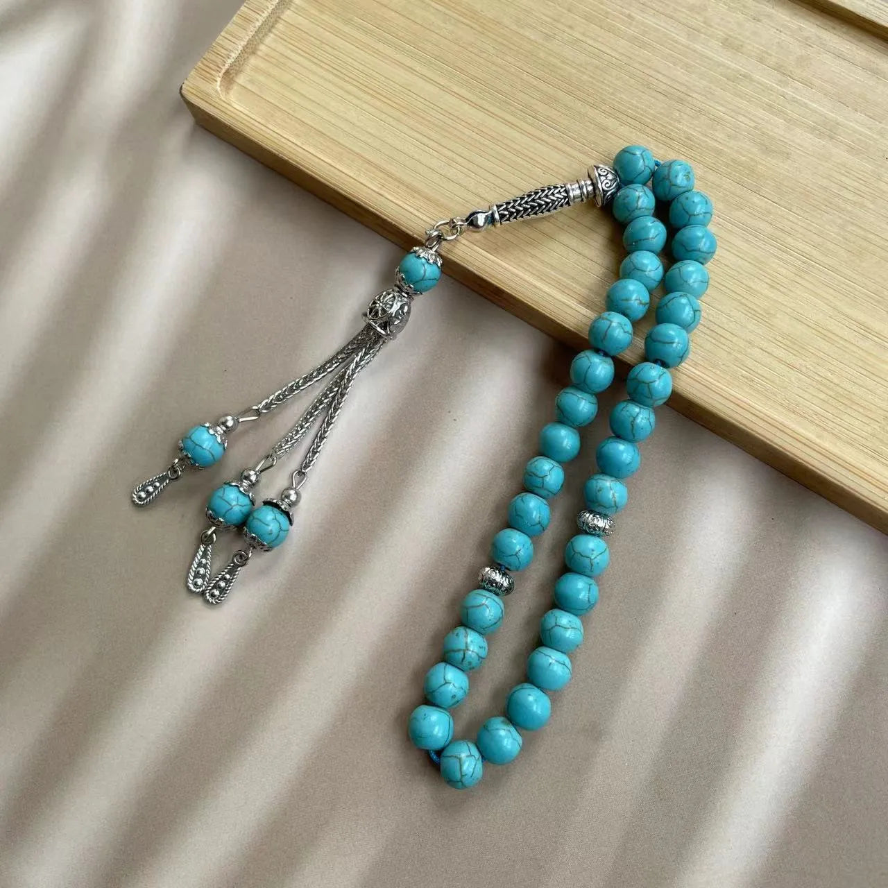 Sky blue stone Muslim prayer bracelet with 8mm beads for dhikr counting
