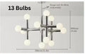 Creative bean-shaped Nordic chandelier with 10 chrome-plated heads, wrought iron and glass construction