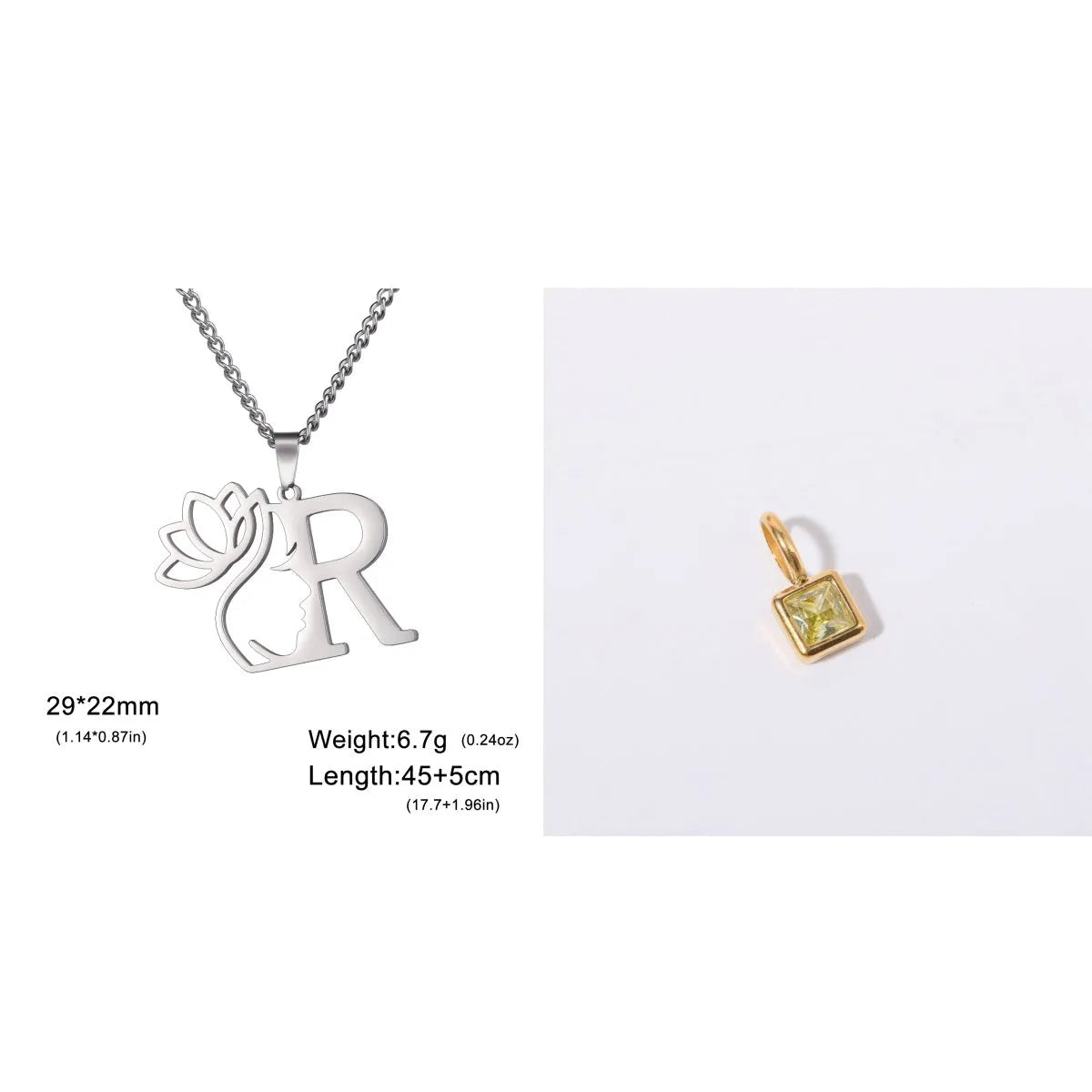 Stainless steel cross chain necklace with pendant in gold or steel colour