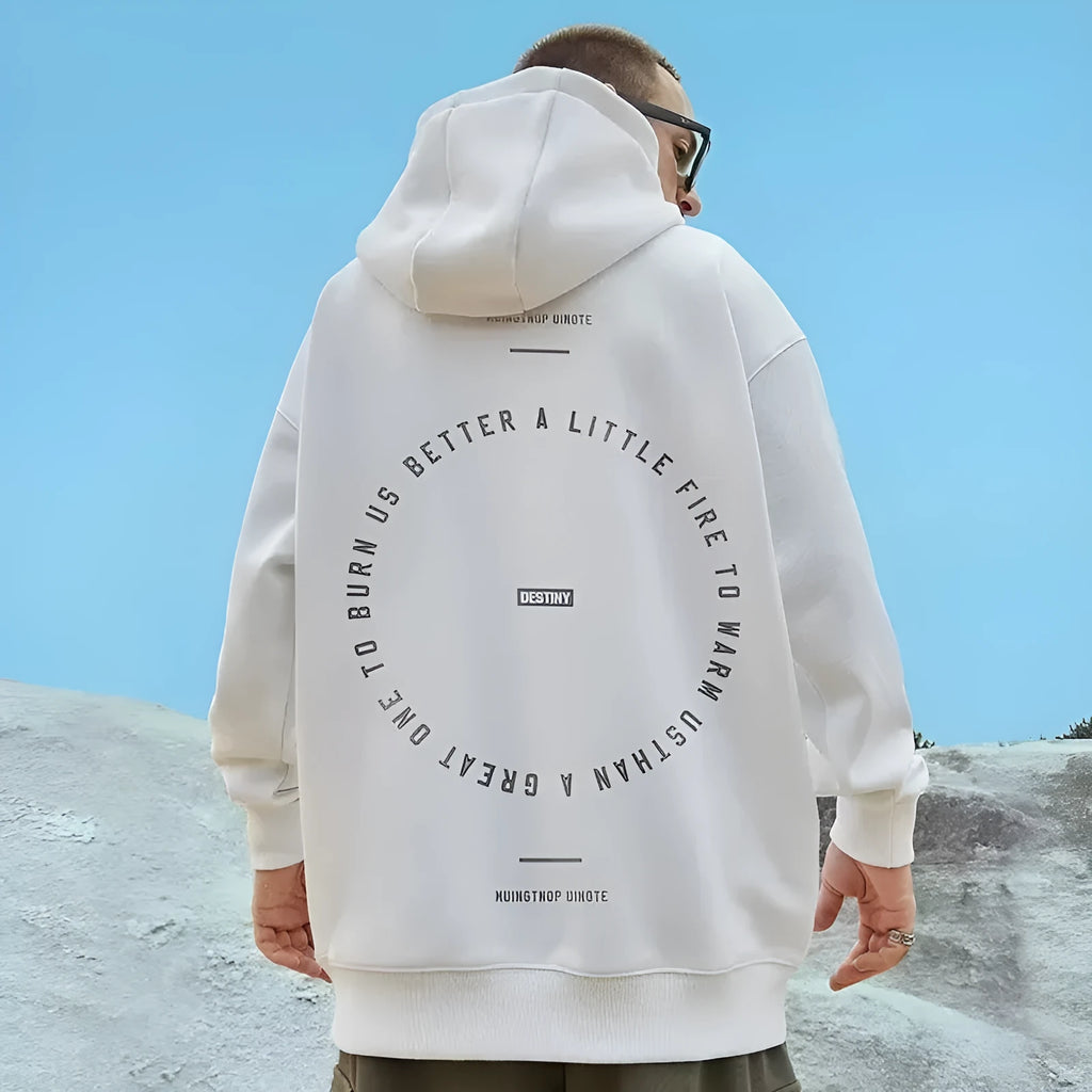 Hooded plus size men's pullover sweatshirt with wool lining in black, available in sizes M to 4XL