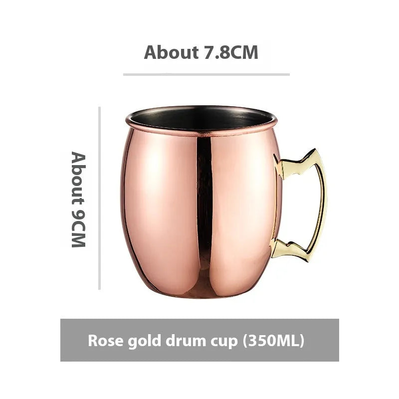 Stainless steel Moscow Mule cup with copper-plated finish in hammered and plain styles.