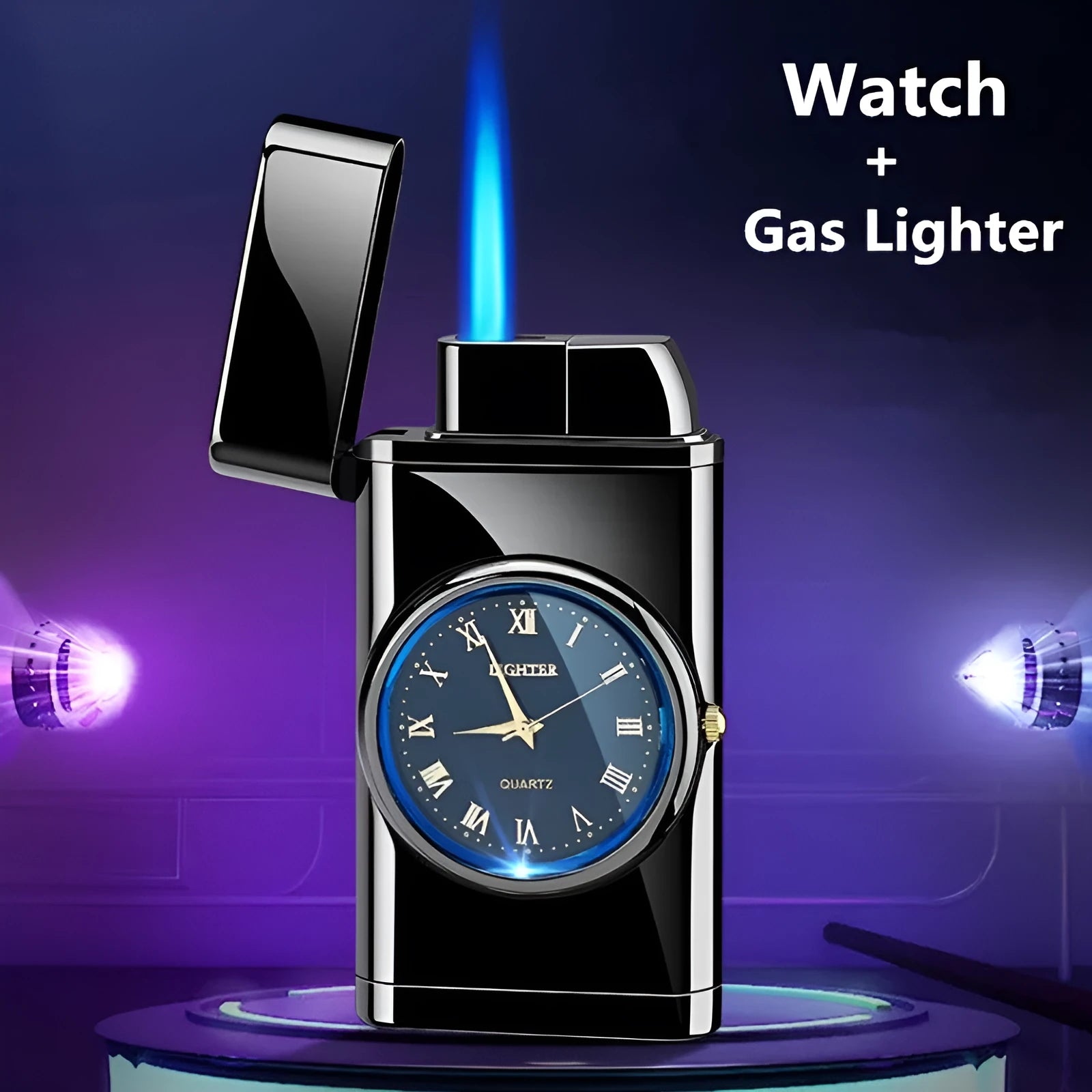 Multifunctional electronic watch cigarette lighter with LED lamp in metal brushed finishes