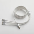 White Type-C three-in-one data cable 2 metres long with three charging heads and nylon braided outer layer