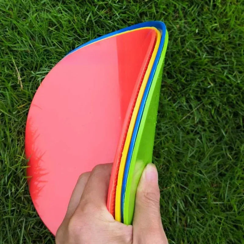 Flat circular football training marker disc in bright colours measuring 23cm diameter