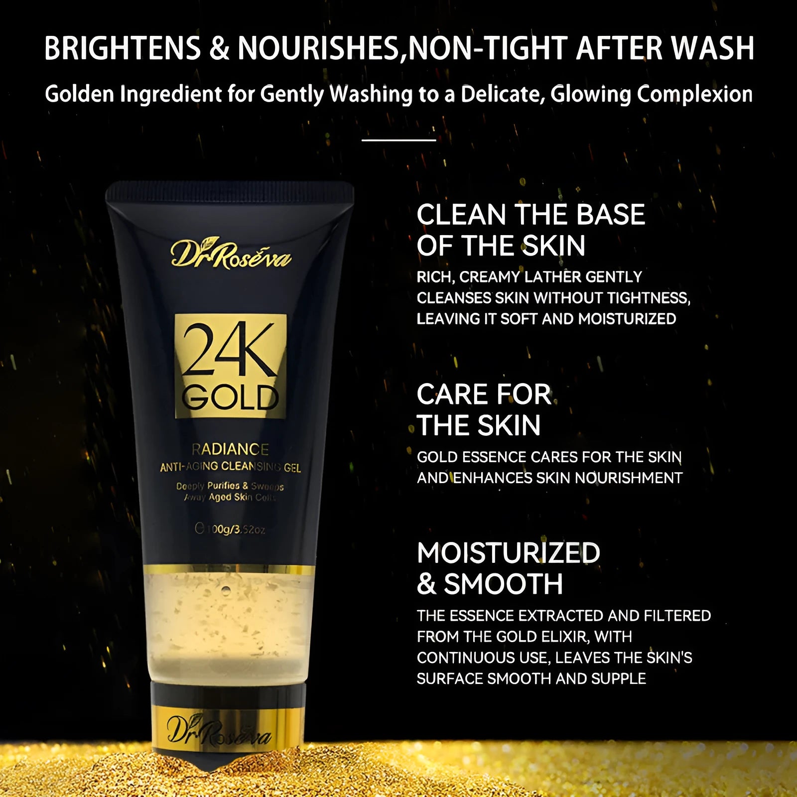 24k gold foaming face gel-in-oil cleanser in 100g tube, soap-free fragrance-free oil facial cleanser