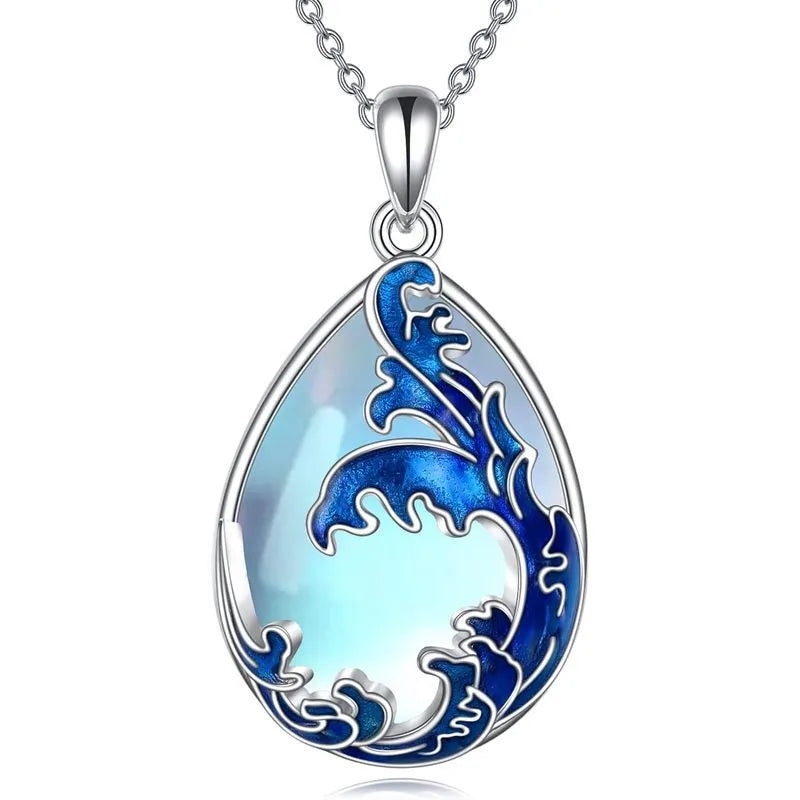 Moonstone blue HAILANG pendant necklace for women featuring alloy heart and love design elements