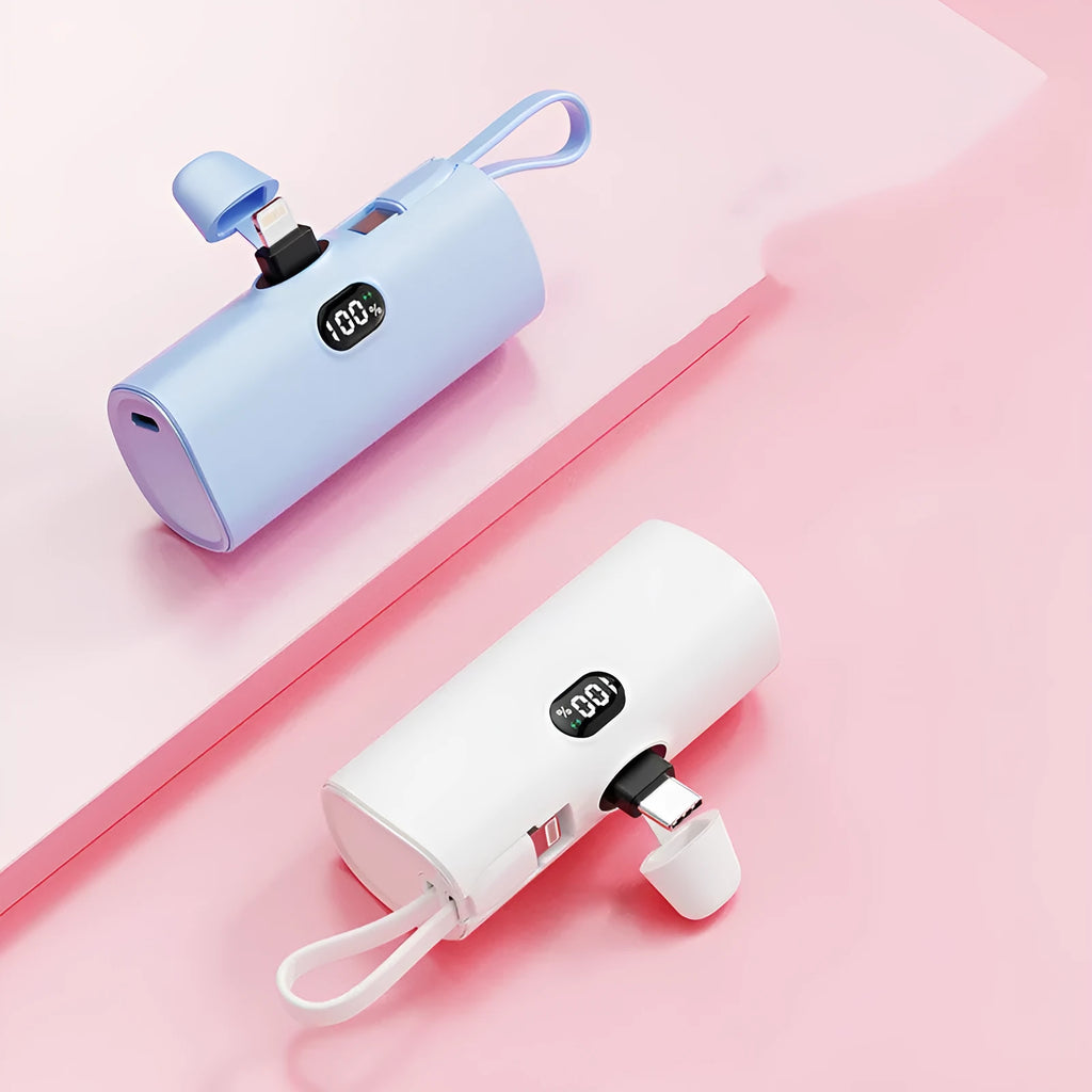 Capsule digital display wireless pocket power bank with built-in plug in multiple colours