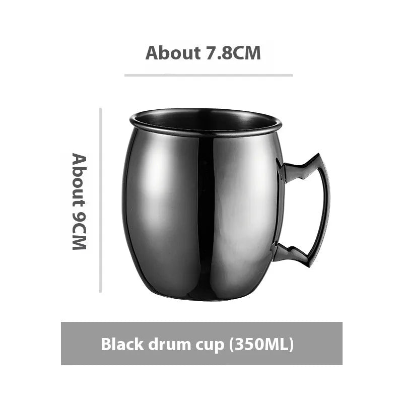 Stainless steel Moscow Mule cup with copper-plated finish in hammered and plain styles.
