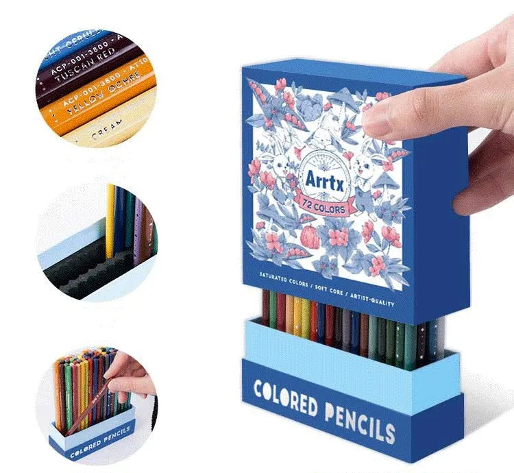 Boxed set of 72 or 126 soft core colour pencils with basswood barrels for art students.