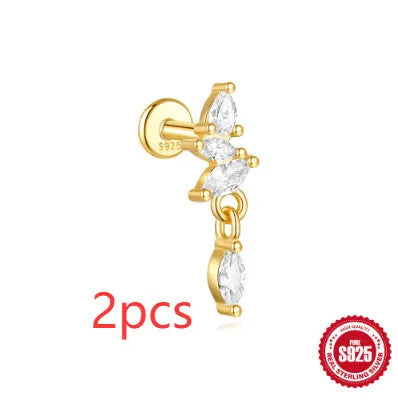 S925 sterling silver geometric moon and star earrings with cubic zirconia stones in a gold tone finish.
